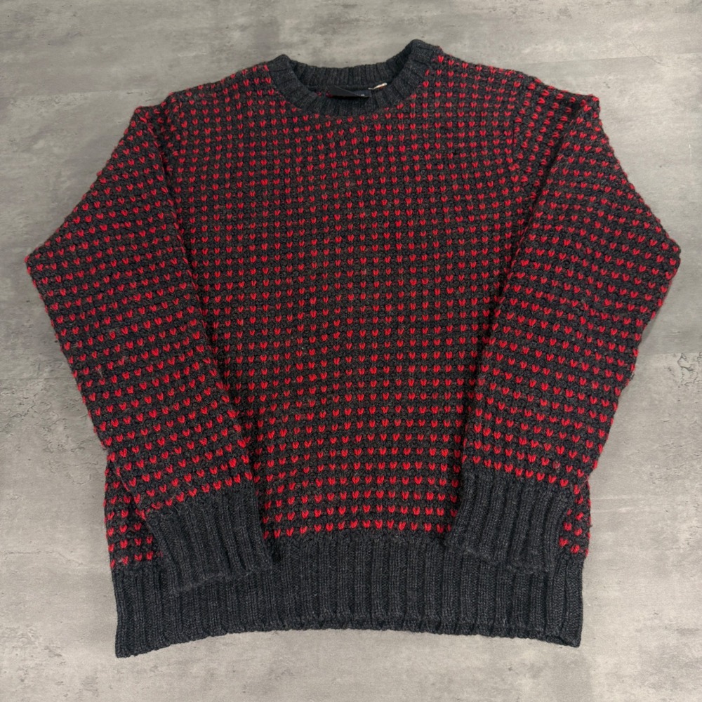 Vintage Woolrich Sweater Mens L Red Black Birdseye Knit Made in USA Crewneck